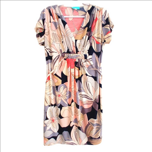 CARRY Floral Multicolor Dress Empire Waist Tie, Shirt Sleeves Sz L